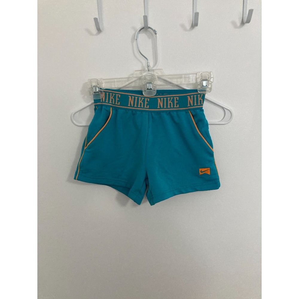 Nike Girls Running Shorts, Logo Waistband, Teal, Small (8-10 yrs)